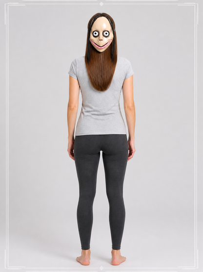Halloween Mask with Long Black Hair for Cosplay back view