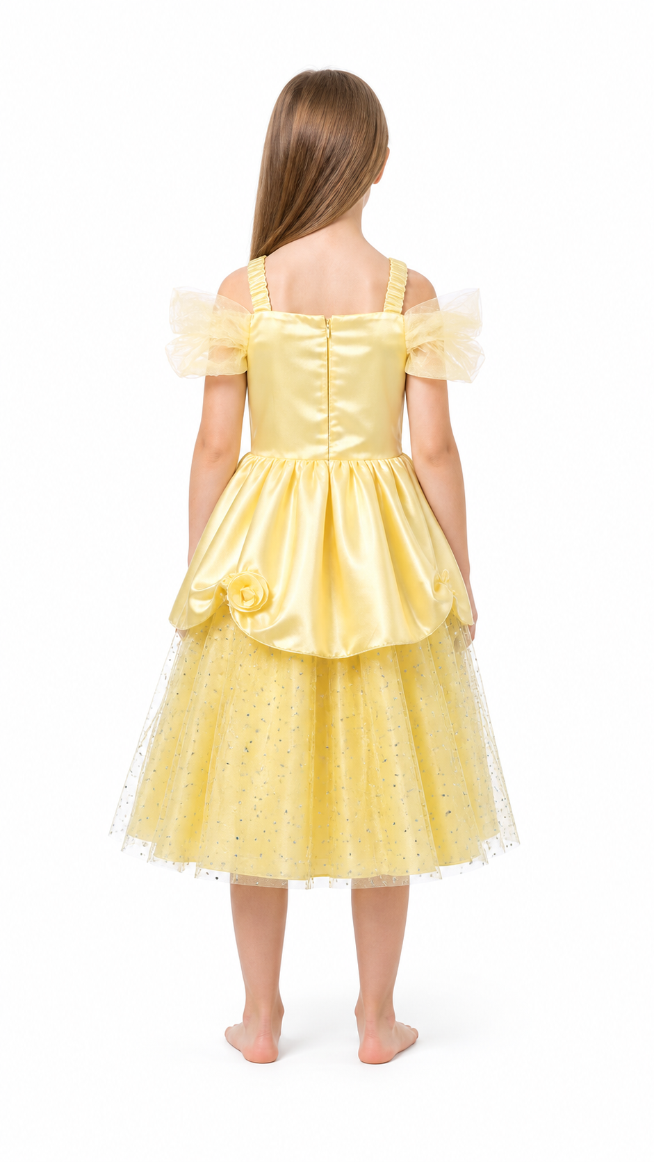 Yellow Princess Costume Dress with Sequins and Roses back view