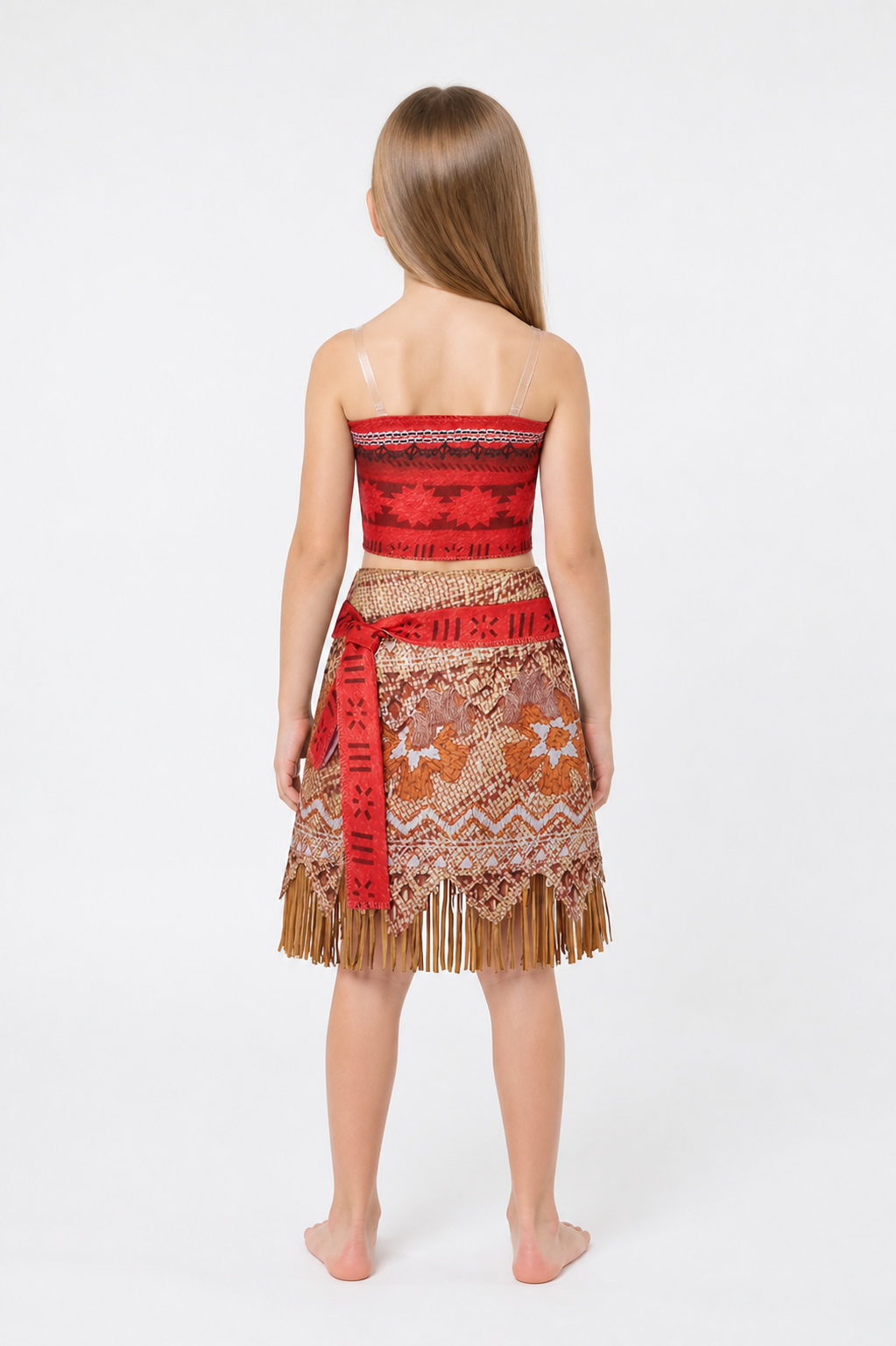 Girls' Carnival Costume with Fringe Top and Skirt back view