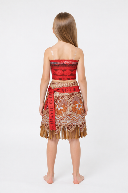 Girls' Carnival Costume with Fringe Top and Skirt back view