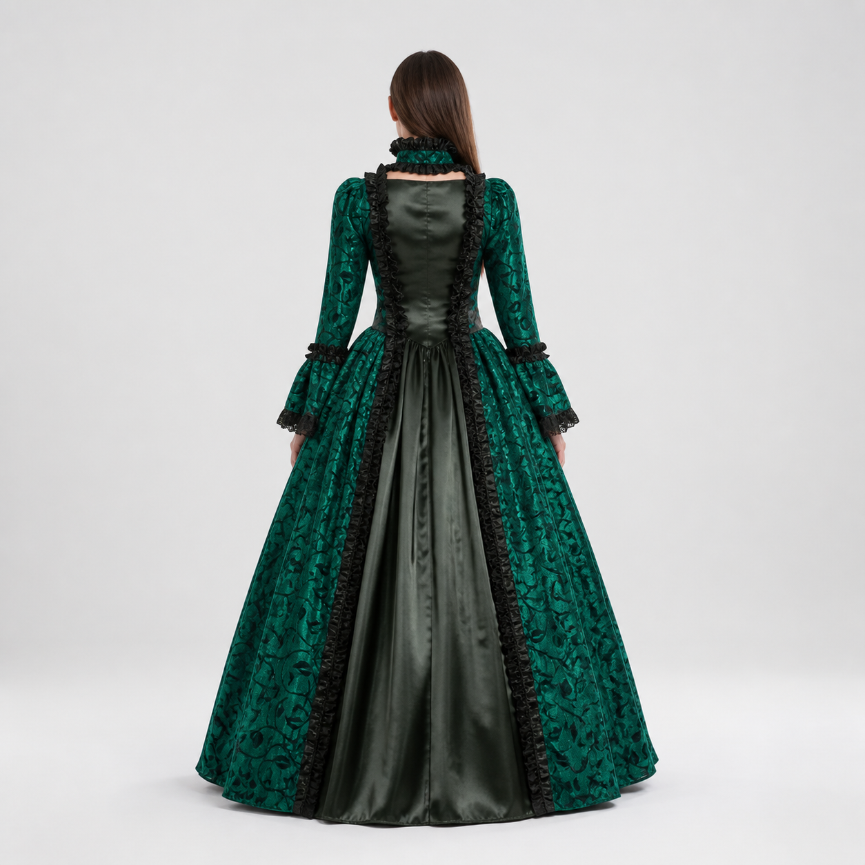 Vintage Gothic Green Dress with Full Skirt back view