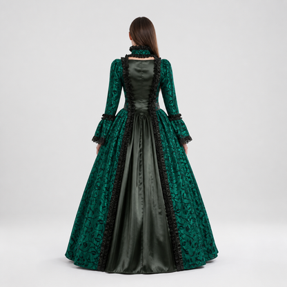 Vintage Gothic Green Dress with Full Skirt back view