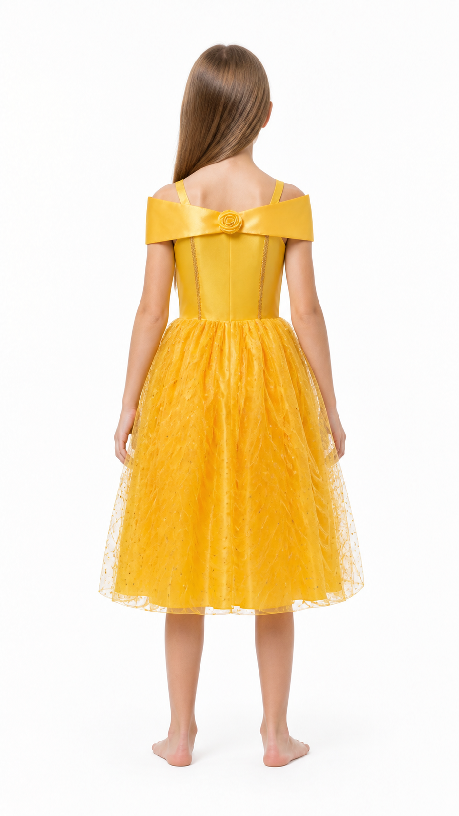 Yellow Sequin-and-Rose Fluffy Carnival Dress back view