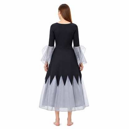 Halloween Dress with a Tattered Hem and Hood back view