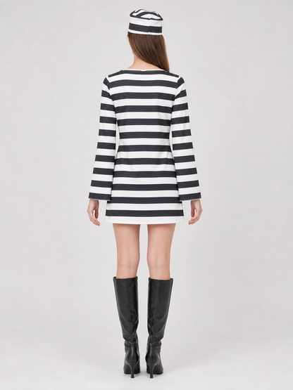 Striped Costume with Hat for Cosplay and Parties