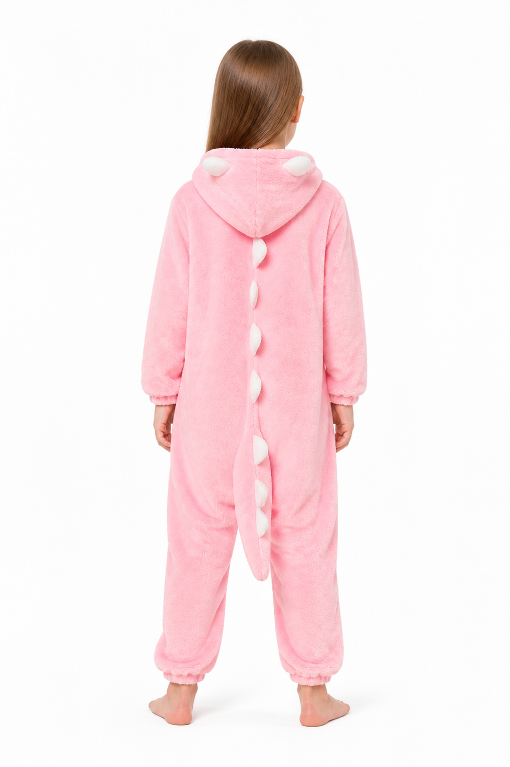 Pink Dinosaur Hooded Children's Jumpsuit back view