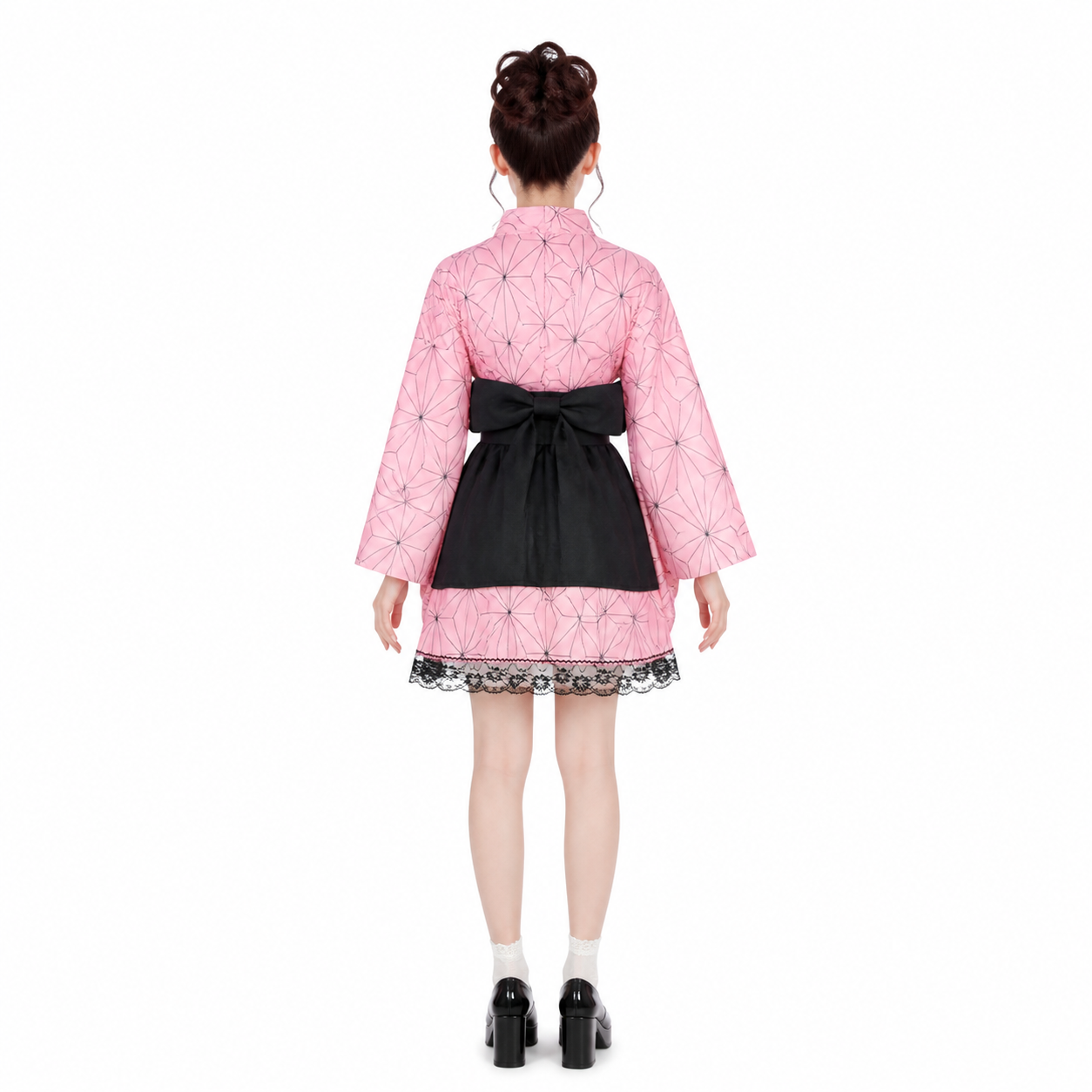 Short Kimono-Style Dress with Lace and Bow back view