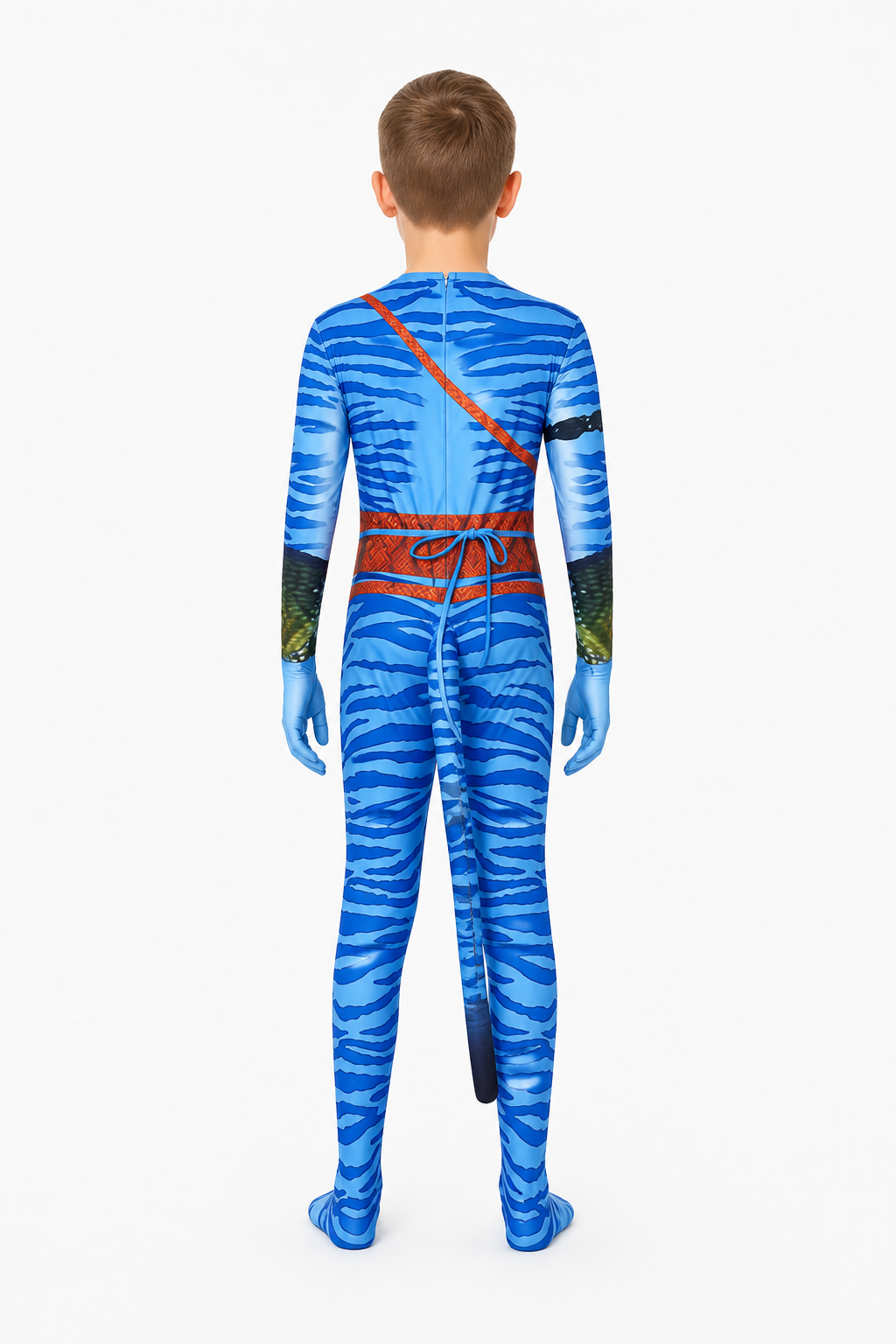 Avatar Costume Jumpsuit with Tail for Cosplay, Blue, 110-190 back view