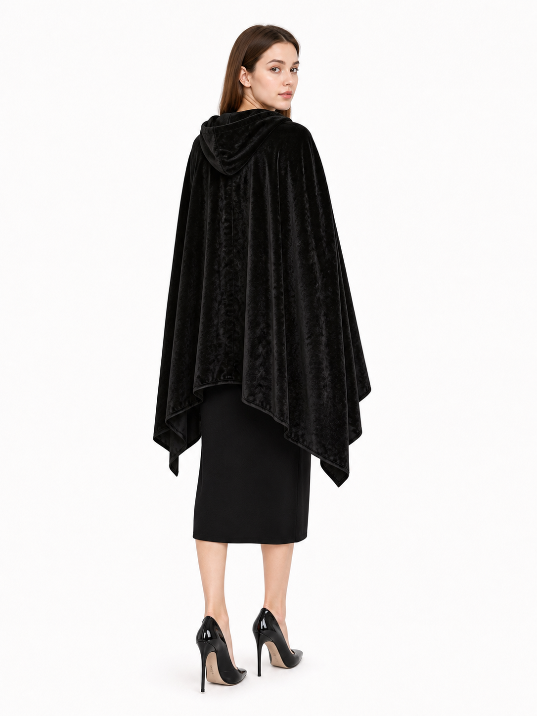 Black Carnival Cloak with Hood and Pattern