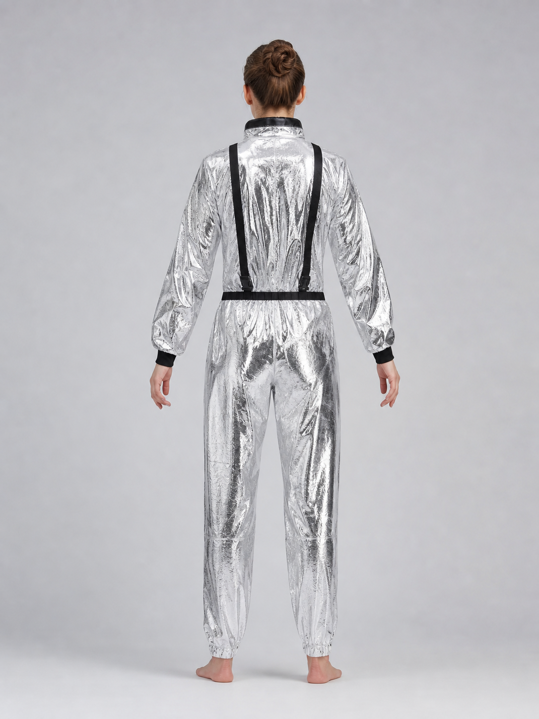 Astronaut Cosplay Costume, Silver Jumpsuit back view