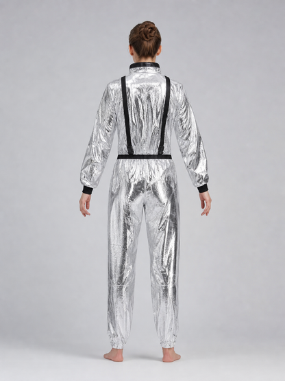 Astronaut Cosplay Costume, Silver Jumpsuit back view