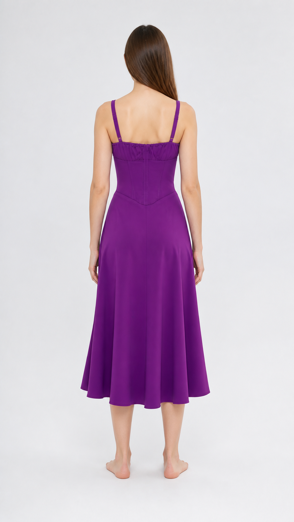 Purple Spaghetti-Strap Dress with a Full Skirt back view