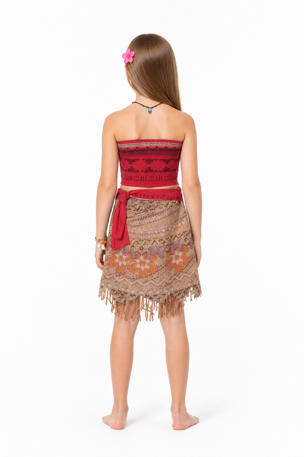 Kids' Moana Costume with Skirt, Top, and Necklace back view