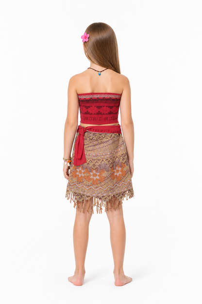 Kids' Moana Costume with Skirt, Top, and Necklace back view