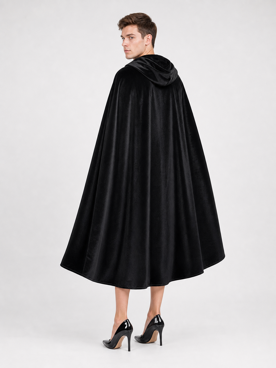 Black Hooded Carnival Cape, Flowing