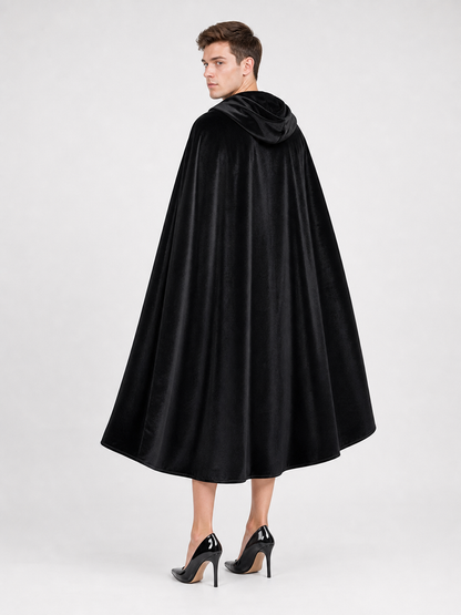 Black Hooded Carnival Cape, Flowing