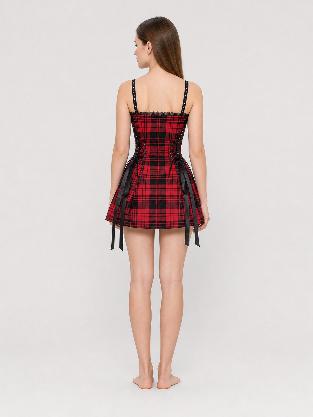 Strappy Corset Dress, Red and Black Plaid