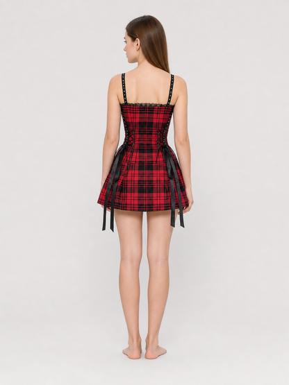 Strappy Corset Dress, Red and Black Plaid