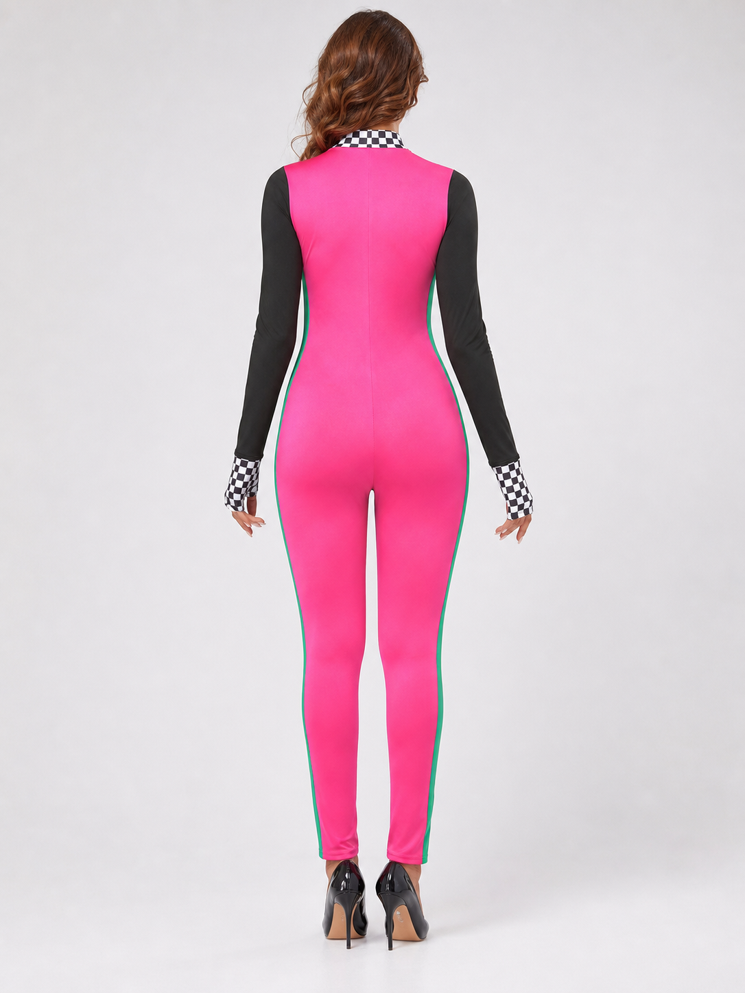 Professional Jumpsuit with a Checkered Collar back view