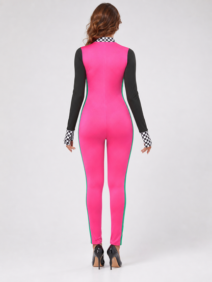 Professional Jumpsuit with a Checkered Collar back view
