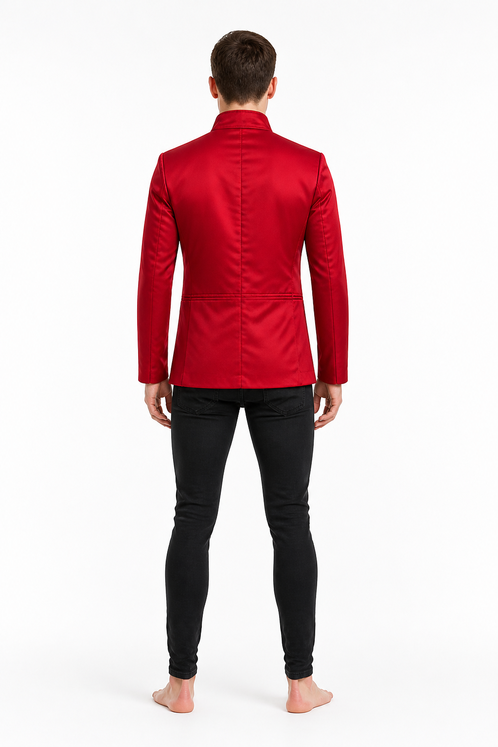 Red Double-Breasted Jacket with Metal Buttons back view
