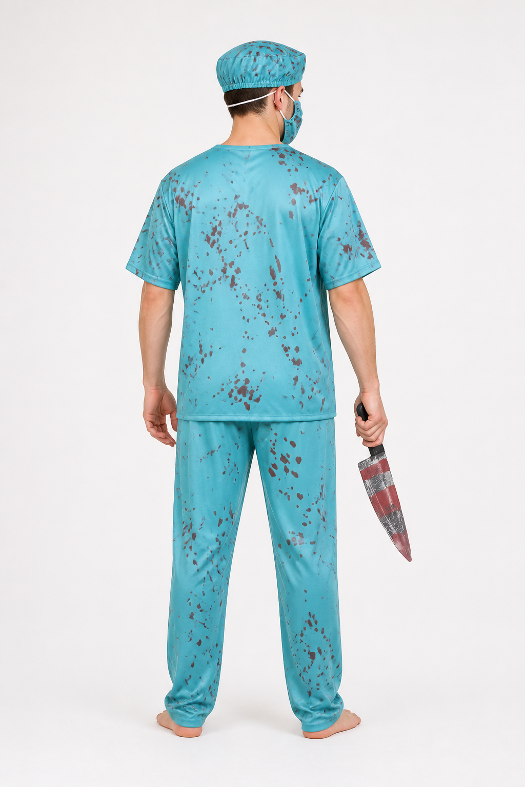 Surgeon Costume with Bloodstains and Knife for Halloween back view