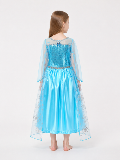 Blue Snow Queen Costume for Girls for Halloween back view
