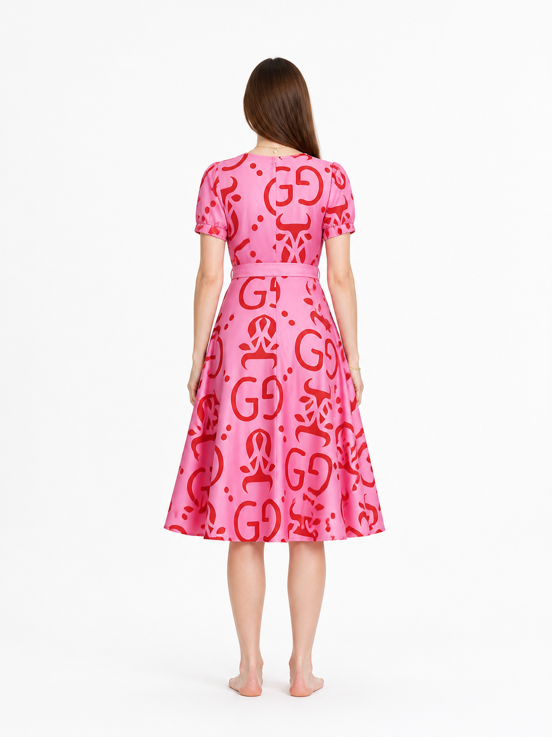 Pink Children's Cosplay Dress with Full Circle Skirt back view