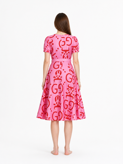 Pink Children's Cosplay Dress with Full Circle Skirt back view