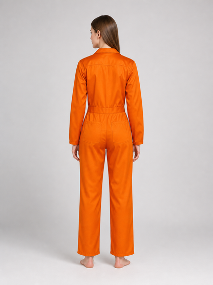 Orange Long-Sleeve Utility Jumpsuit