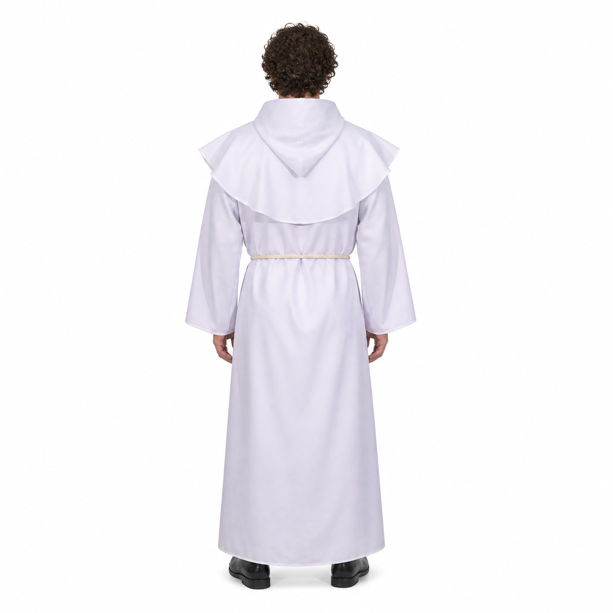 Long White Robe with Hood and Cross back view