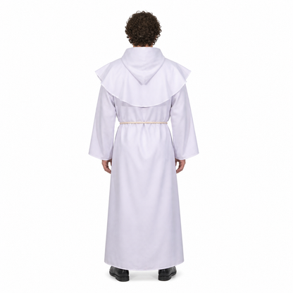 Long White Robe with Hood and Cross back view