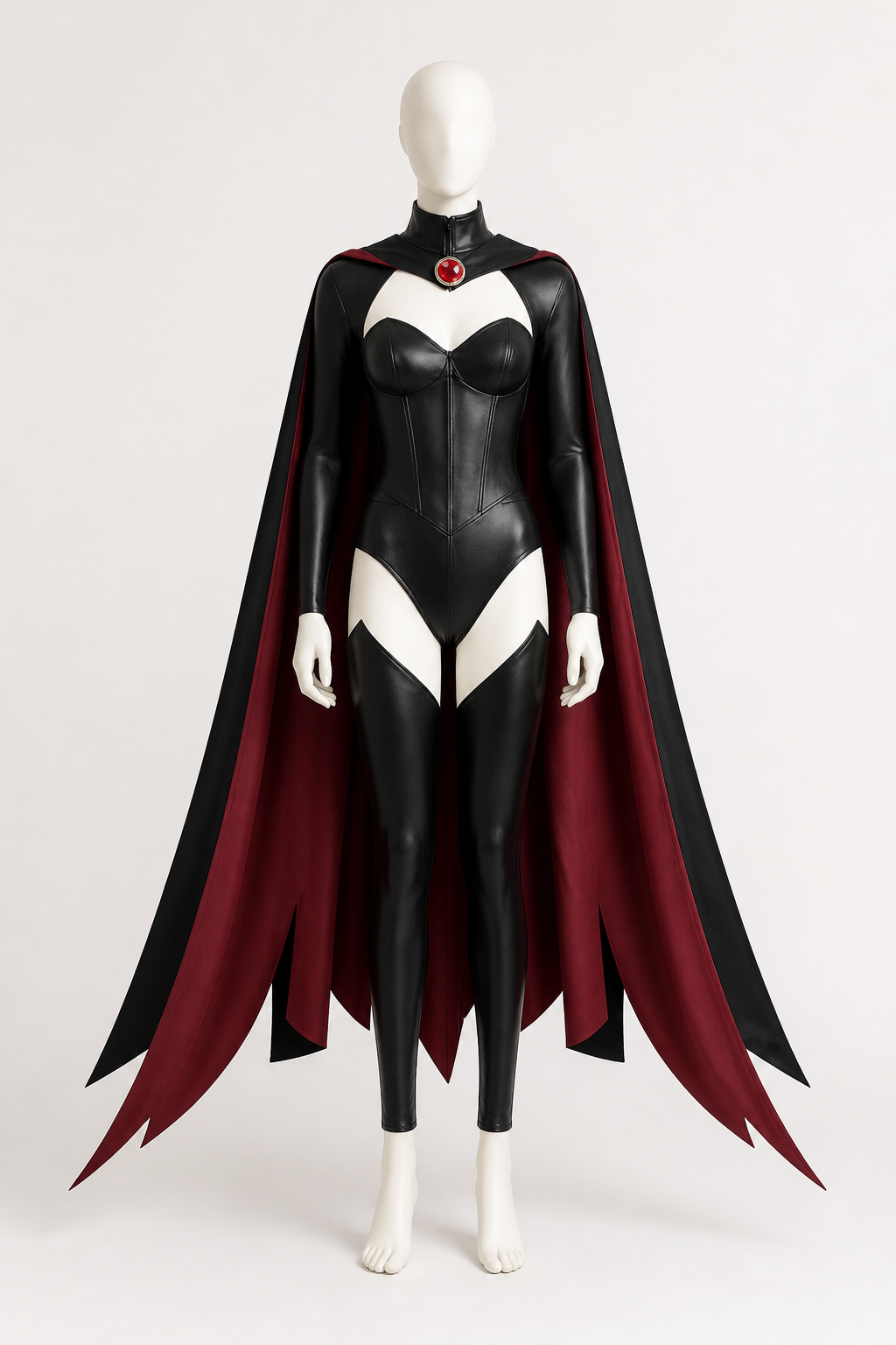 Black Cosplay Jumpsuit with Long Cape back view
