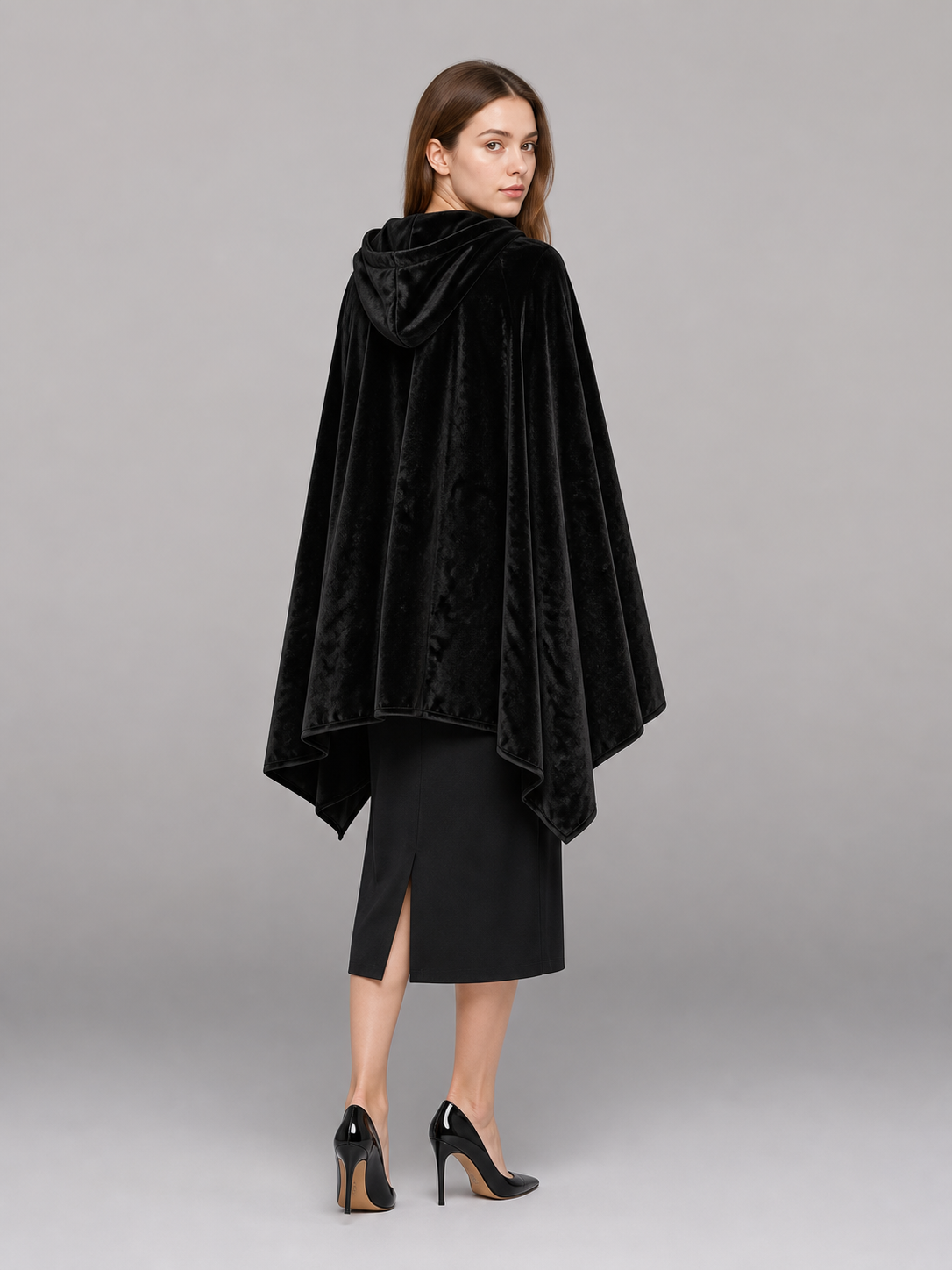 Black Carnival Cloak with Hood and Pattern