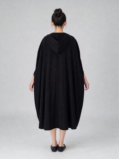Long Black Hooded Cape with Clasp
