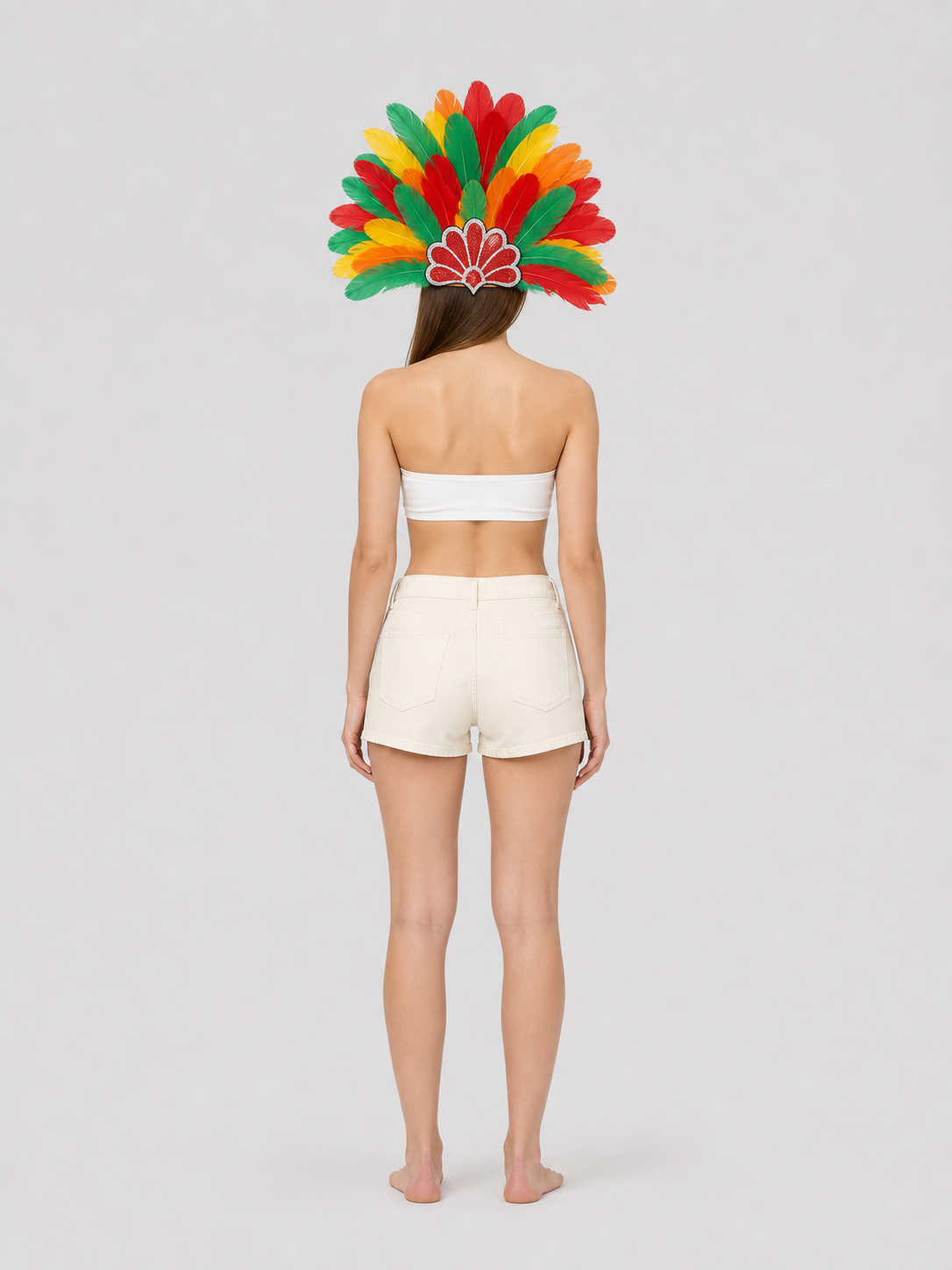 Carnival Headpiece with Multicolored Feathers back view