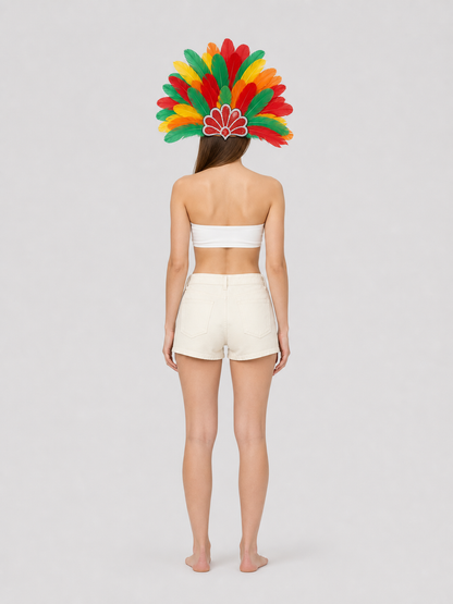 Carnival Headpiece with Multicolored Feathers back view