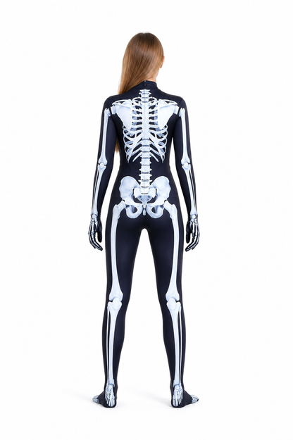 Black Skeleton Jumpsuit with White Print back view