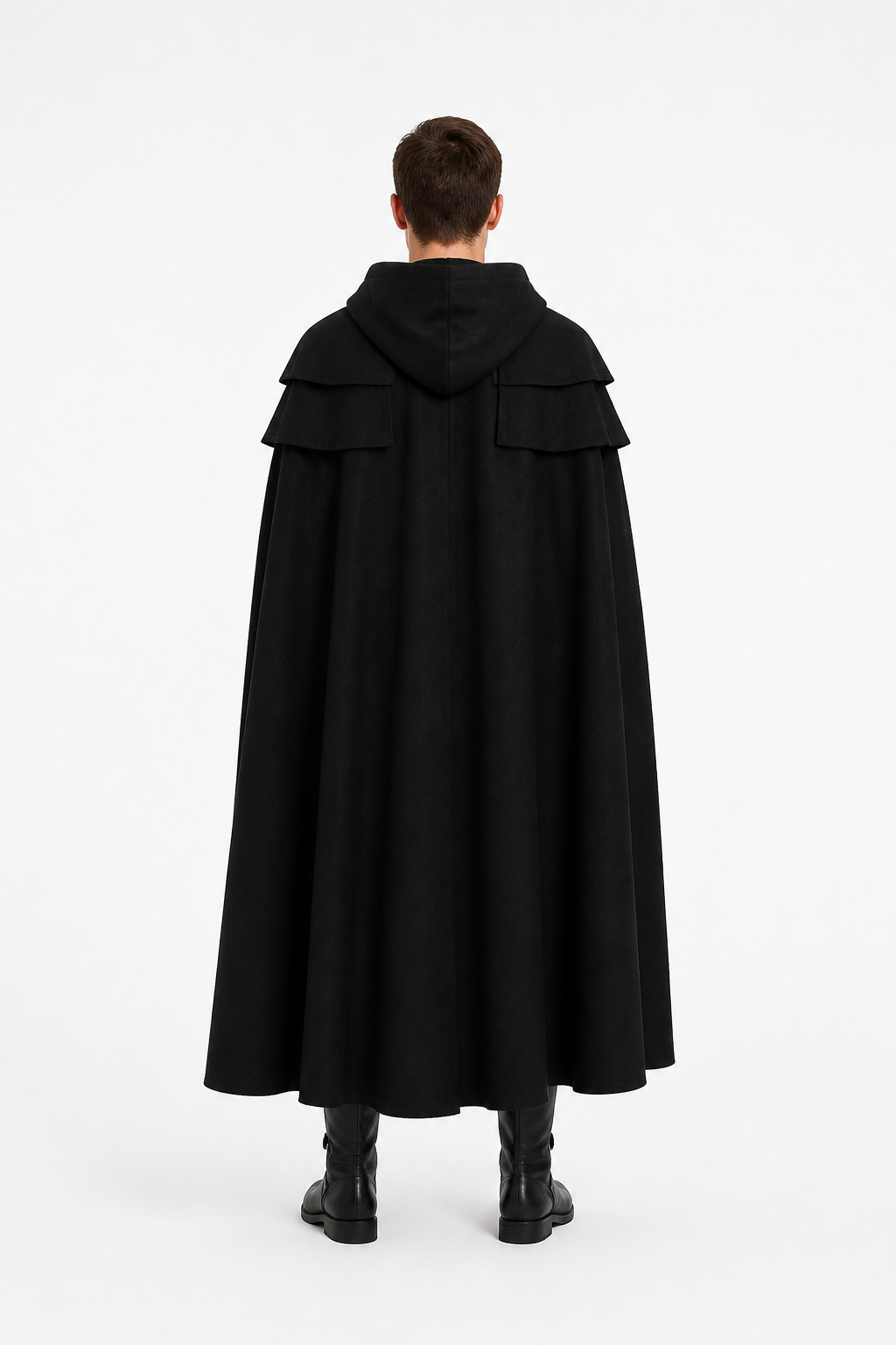 Black Gothic-Style Hooded Cape back view