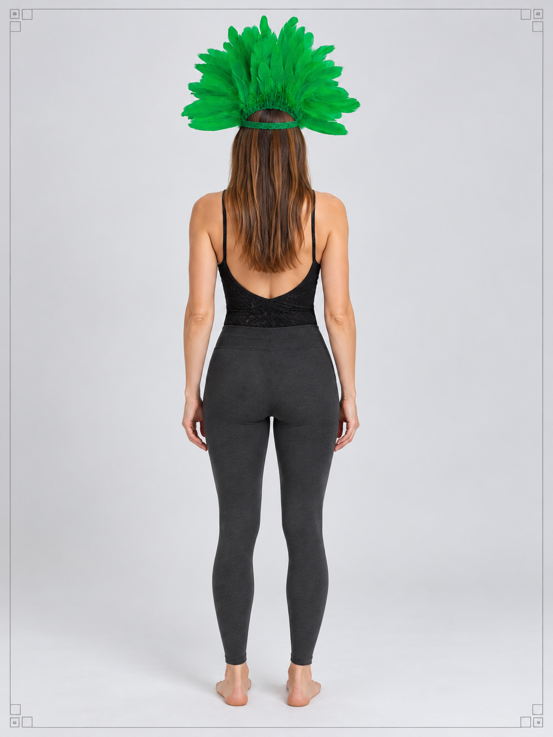Carnival feather headpiece with mask, green