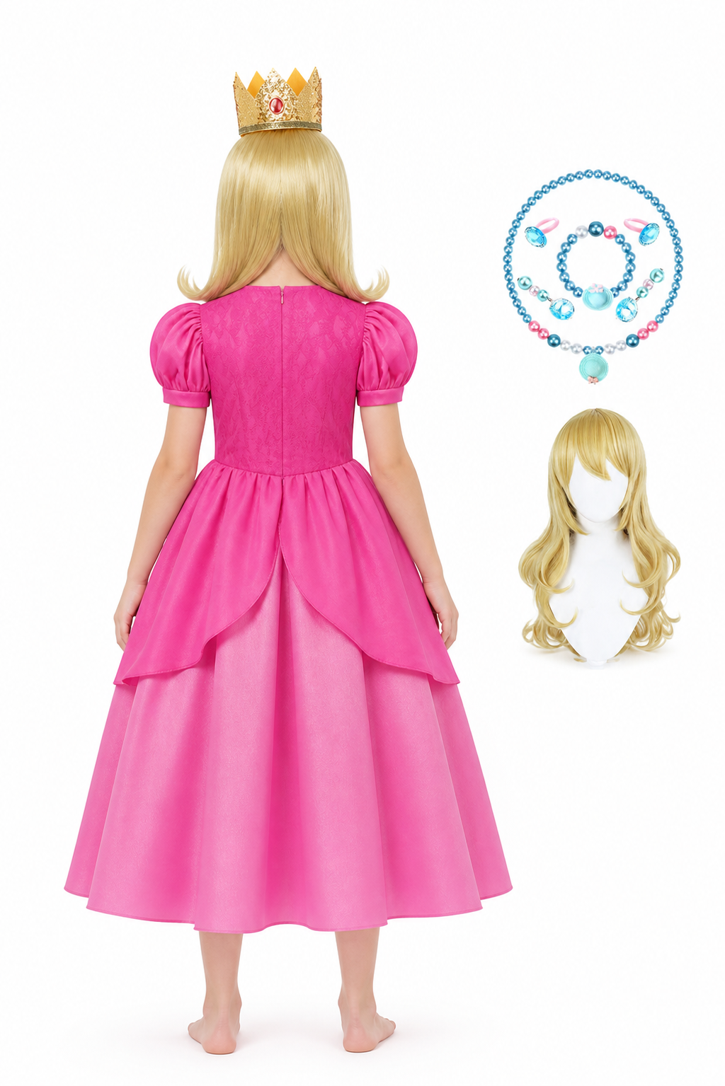 Princess Costume with Dress, Wig, and Crown back view