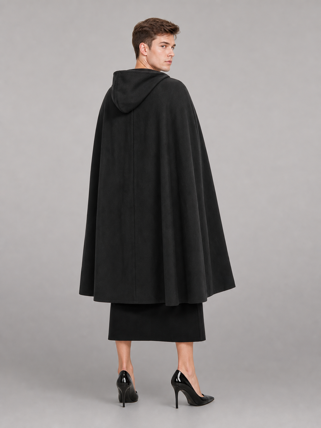 Black Medieval Hooded Costume Cloak