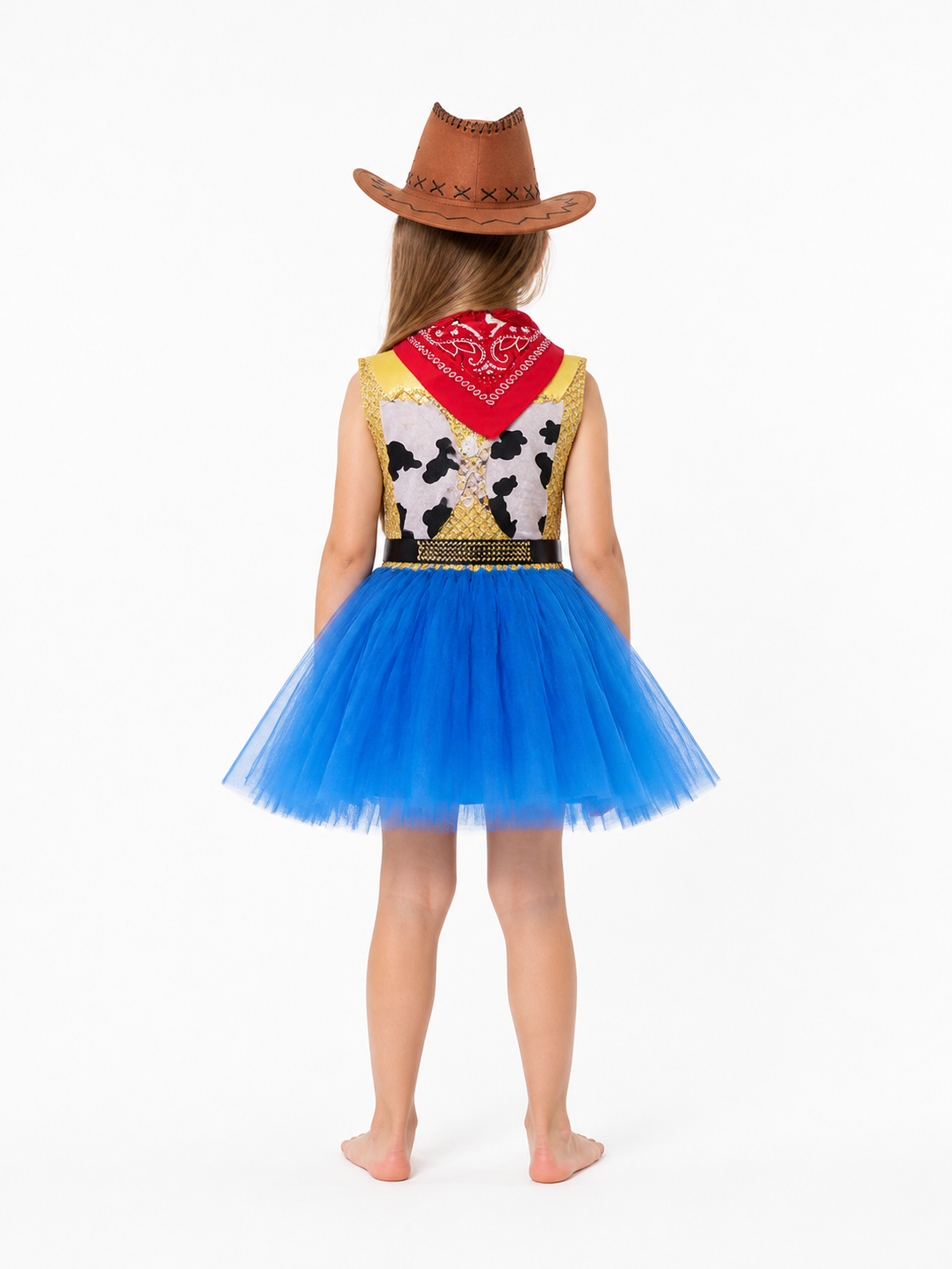 Children’s cowgirl costume with a tutu skirt, hat, and neckerchief