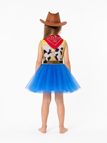 Children’s cowgirl costume with a tutu skirt, hat, and neckerchief