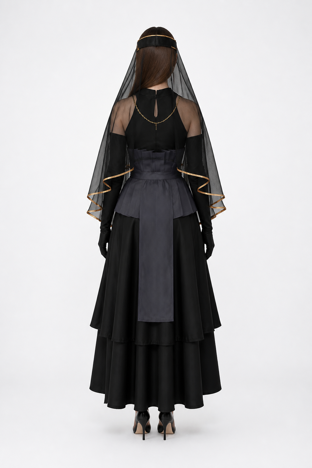 Cosplay Costume with Veil and Long Gloves back view