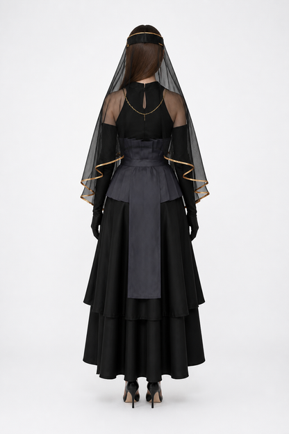 Cosplay Costume with Veil and Long Gloves back view