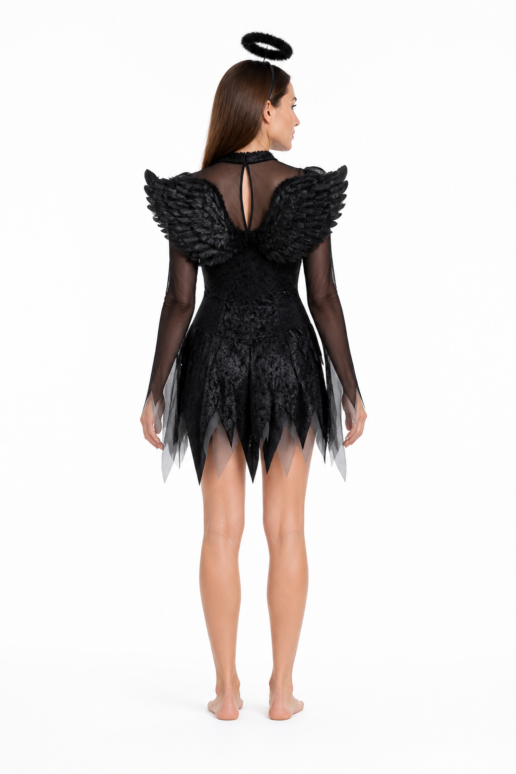 Short Black Halloween Dress with Wings back view