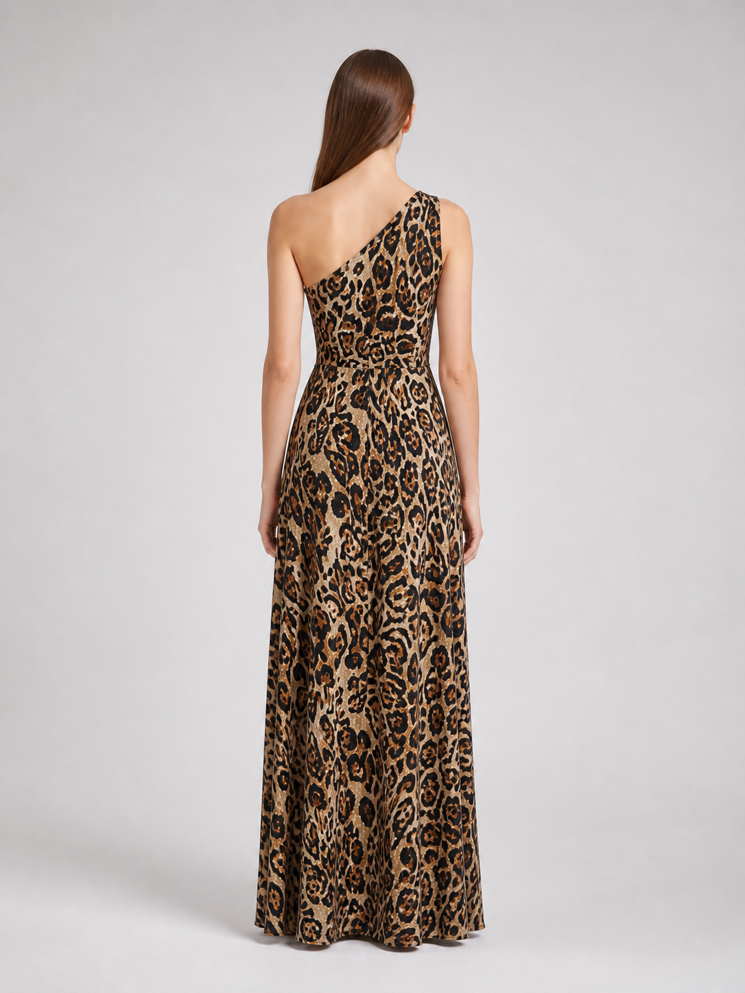 One-Shoulder Leopard Print Maxi Dress