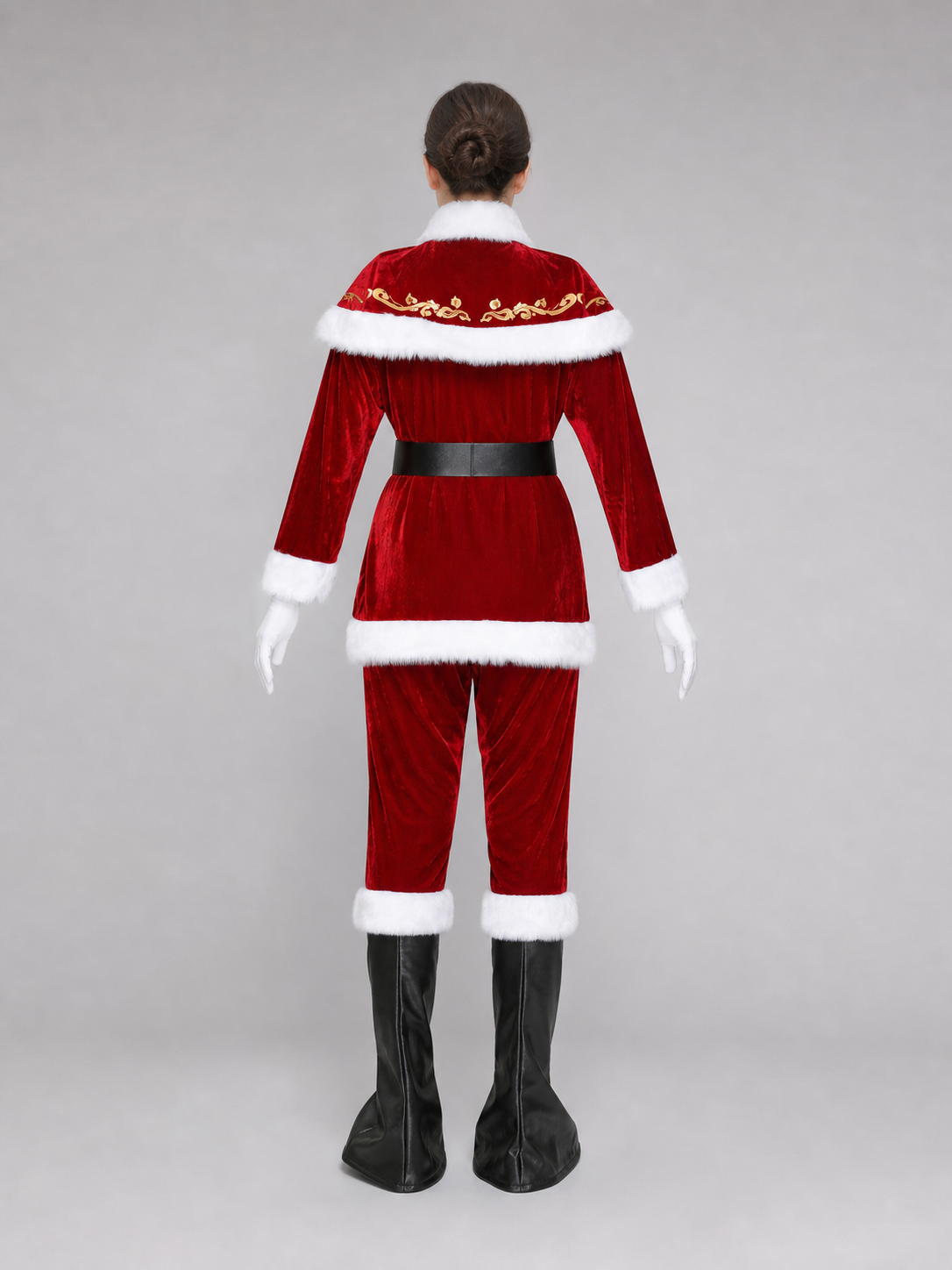 Santa Claus costume with beard, hat, and belt back view