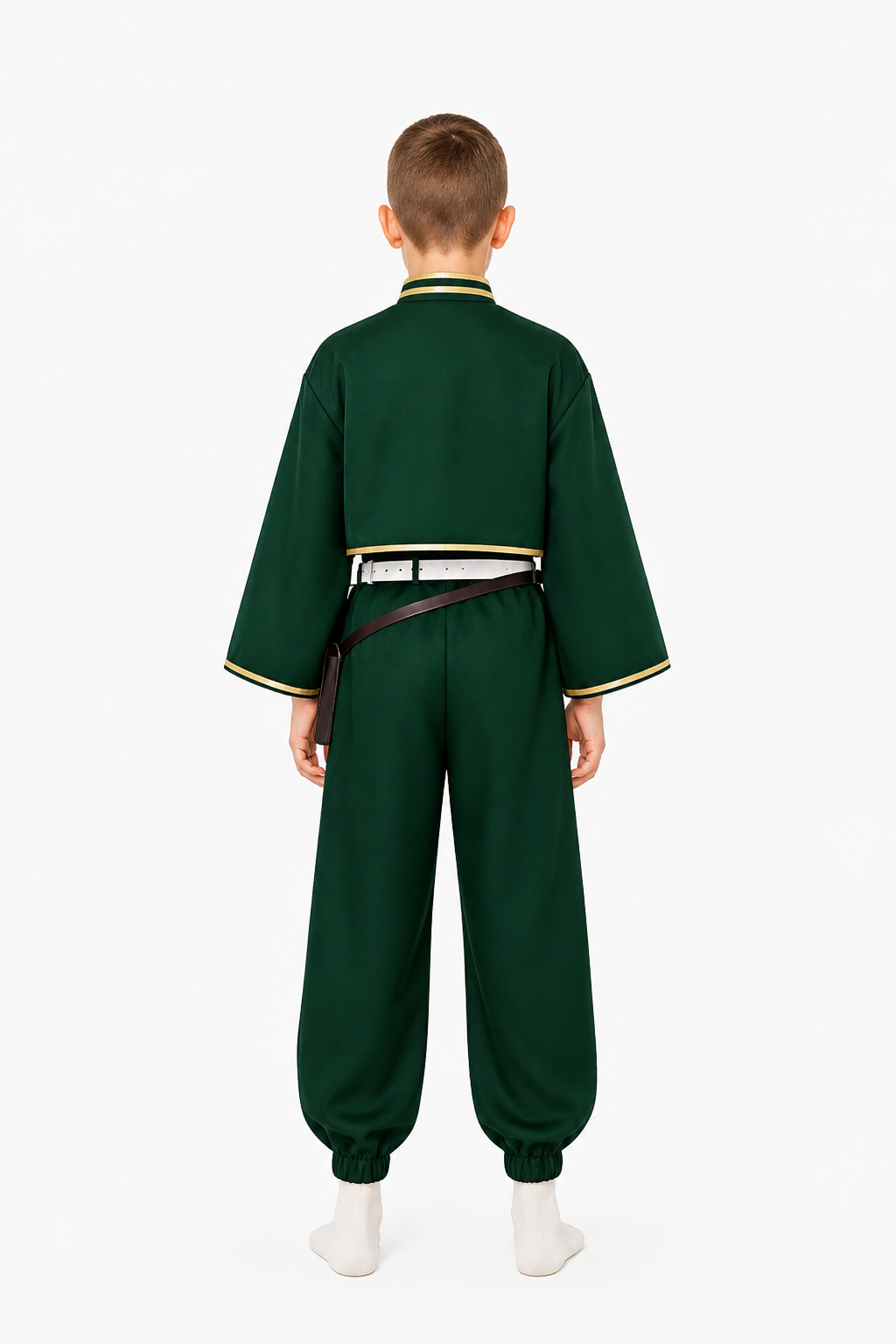 Cosplay costume: top, pants, belt, bag back view